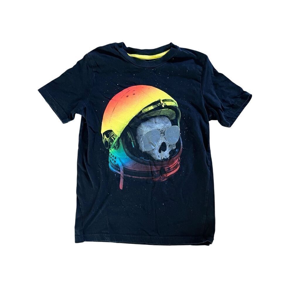 Circo Boys Skull Astronaut Rainbow Screen Printed Black Graphic T shirt S 6/7